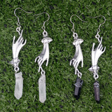 Silver Victorian Hand Crystal Quartz Earrings Hand Statement Earring Witchy Gothic Jewelry