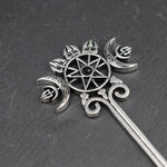Silver Witch Hairstick Crescent Moon Goddess Sword Hairpin Wiccan Gothic Jewelry For Women Pagan Wicthcraft