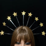 Magic Wicca~Stars crown halo crown Goth halloween tiara with gold stars Cosplay masquerade fancy goddess nigth queen astrology halo nimbus
