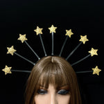 Magic Wicca~Stars crown halo crown Goth halloween tiara with gold stars Cosplay masquerade fancy goddess nigth queen astrology halo nimbus