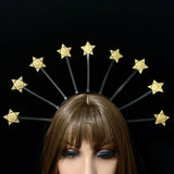 Magic Wicca~Stars crown halo crown Goth halloween tiara with gold stars Cosplay masquerade fancy goddess nigth queen astrology halo nimbus