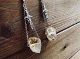 Sword Earrings, Raw Quartz Crystal Earrings, Botanical Earrings, Gothic Crystal Earrings, Boho Earrings