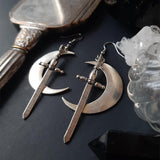 Swords Moon Earrings Witchy Warrior Pagan Viking Alternative Goth Celtic Gothic Medieval Creative Jewellery Punk Gift Women 2021
