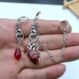 The Beating Heart Asymmetrical Cuff Earrings Chain Ear Cuff Clip Jewelry Gift,Witchy Gothic Vampire Spooky Boho Bohemian|Drop Earrings|