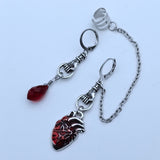 The Beating Heart Asymmetrical Cuff Earrings Chain Ear Cuff Clip Jewelry Gift,Witchy Gothic Vampire Spooky Boho Bohemian|Drop Earrings|