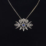 Triple Crescent Moon With Pentagram Necklace Seal Sigil of Spirit Pagan Jewelry Wiccan Gothic Necklace