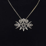 Triple Crescent Moon With Pentagram Necklace Seal Sigil of Spirit Pagan Jewelry Wiccan Gothic Necklace