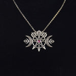 Triple Crescent Moon With Pentagram Necklace Seal Sigil of Spirit Pagan Jewelry Wiccan Gothic Necklace