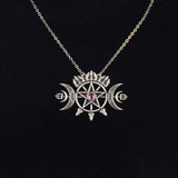 Triple Crescent Moon With Pentagram Necklace Seal Sigil of Spirit Pagan Jewelry Wiccan Gothic Necklace