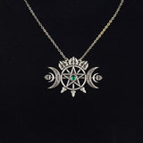 Triple Crescent Moon With Pentagram Necklace Seal Sigil of Spirit Pagan Jewelry Wiccan Gothic Necklace