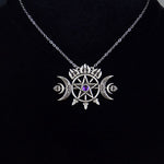 Triple Crescent Moon With Pentagram Necklace Seal Sigil of Spirit Pagan Jewelry Wiccan Gothic Necklace