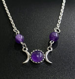 Triple Moon Crystal Statement Pendant Necklace Witch Pagan Jewelry