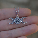 Triple Moon Pentagram Pendant Pagan Pendant Wiccan Craft Punk Jewelry