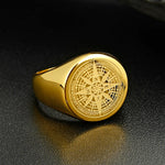 Valily Jewelry Mens Ring Simple Design Compass Ring Gold Stainless Steel Fashion Black Band Rings For Women Men Navigator Rings - Rings