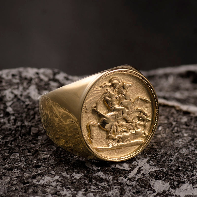 Valily Stainless Steel Sovereign Coin Ring Gold Color Roman