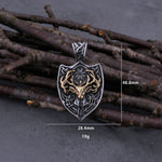 Viking Stainless Steel Mixed Gold Deer Head Shield And Signpost Vegvisir Necklace Men&#39;s Charm Amulet Pendant Viking Jewelry Gift - Necklace