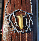 Vintage Branch Antlers Natural Crystal Pendant Necklace Sweater Chain Gift