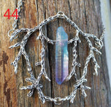 Vintage Branch Antlers Natural Crystal Pendant Necklace Sweater Chain Gift
