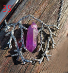 Vintage Branch Antlers Natural Crystal Pendant Necklace Sweater Chain Gift
