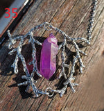 Vintage Branch Antlers Natural Crystal Pendant Necklace Sweater Chain Gift