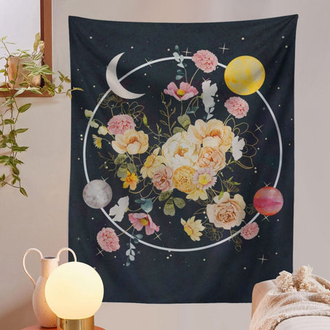 Vintage Flower Wall Tapestry Hanging Moon Retro Wall Decor Tapestries Bedroom Drom Room Sun Floral Heart Wall Decor Tapestry