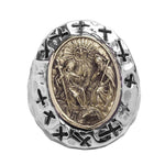 Vintage Golden Man Holding A Cross High Quality Metal Ring Men Religious Style Punk Jewelry