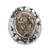 Vintage Golden Man Holding A Cross High Quality Metal Ring Men Religious Style Punk Jewelry