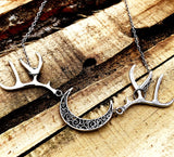 Vintage Hollow Moon Antlers Deer Pendant Necklaces Witch Jewelry