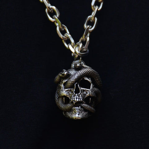 Vintage Skull Snake Pendant Necklace Medusa Snake Skull Wiccan Necklace Gothic Pagan Jewelry