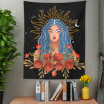 Vintage Tapestry Wall Hanging Moon Flower Decor for Girls Dorm Roon Decoration INS Trippy Tapestry Psychedelic Wall Prints