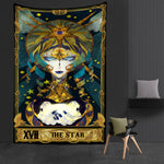 Western Witch Tarot Card Pattern Blanket Tapestry Wall Hanging  Witchcraft Psychedelic Decor Moon Sun Flower Mandela Divination  Wall Decor