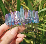 Wicca  Raw Natural Crystal Moon Mermaid Hair Comb Witchcraft Accessories Bridal Party Decoration Gift
