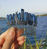 Wicca  Raw Natural Crystal Moon Mermaid Hair Comb Witchcraft Accessories Bridal Party Decoration Gift