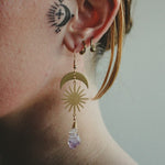 Witch Amethyst Sunburst Earrings Moon Dangle Celestial BOHO Dangle Women Fashion Statement Handmade Jewelry Gift 2022