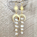 Witch Celestial Sun Crescent Moon Crystal Quartz Dangle Earrings for women
