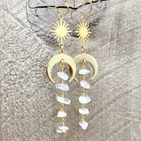Witch Celestial Sun Crescent Moon Crystal Quartz Dangle Earrings for women