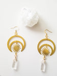 Witch Crescent Moon Sun Crystal Quartz Dangle Earrings Celestial Jewelry Occult Wiccan Gift