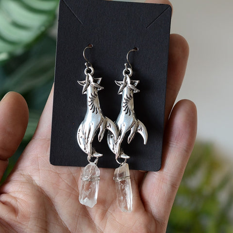 Witch Hand Statment Crystal Quartz Dangle Earrings Pagan Earrings Wicca Gift