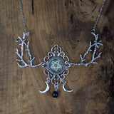 Witch Pentagram Crescent Moon Necklace Fantasy Forest Branch Magic Wiccan Pagan Goth Jewelry