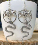 Witch Pentagram Crescent Moon Snake Dangle Earring Pagan Gothic Earrings Wiccan Jewelry