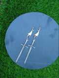 Witch Silver Sword Hand Statement Dangle Earring Gothic Pagan Tarot Wiccan Jewelry