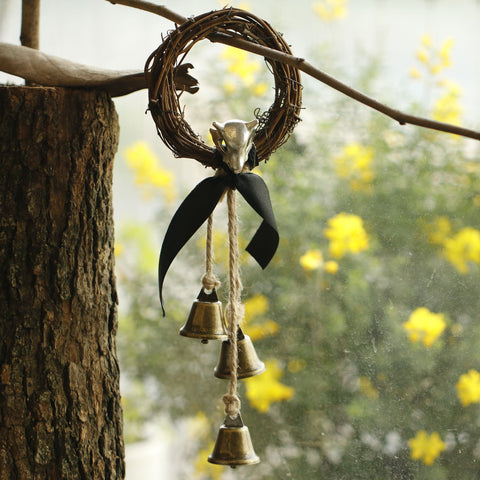 Witch doorbell window hanging decoration rattan wreath amulet Wicca decoration altar decoration Cubone skull bead gift  Wall Decor