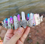 Magic Wicca~Witchcraft accessories raw crystal two-color stitching wicca ancient silver branches moon witch crown