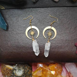 Witchy Tribal Sun Crescent Earrings Brass Golden Color Hippie Jewelry Bohemia Birthday Magical Clear Stone Point Women Gift