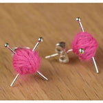 Wool Knitting Earrings - Yarn Ball and Needles,Miniature Knitting Needles, Knitter Gift, Silver-Plated Stud, Yarn Ball Earrings