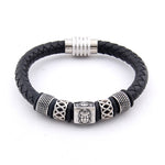 Viking Magic~Vintage Red Genuine Leather Male Charms Bracelets 316l Stainless Steel Buddha Head Bangle For Men Fashion Jewelry