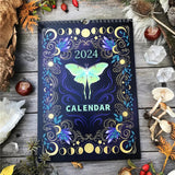 EZONE 2024 Dark Forest Calendars Creative Illustrated Wall Lunar Calendars Astrology Moon Calendars Butterfly Deer Owl Calendars