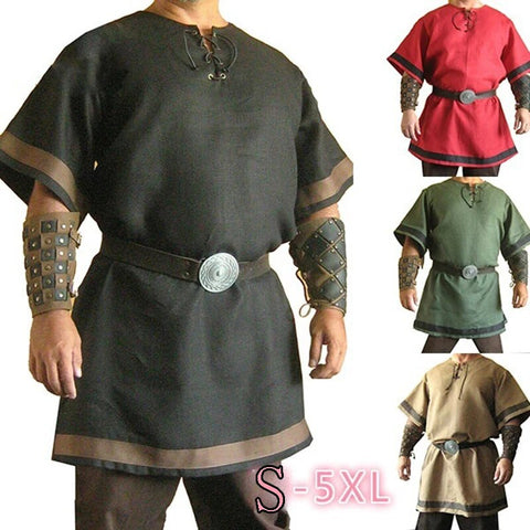 2023 Men Cosplay Medieval Vintage Renaissance Viking Warrior Knight Costume Men Nordic Army Pirate Tunic Shirt Tops Renaissance