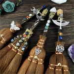Crystal feather broom three-phase moon quartz pendant amethyst witch altar decoration festival decor magic gift
