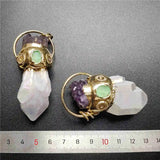 FUWO Wholesale White Quartz Point Pendant With Amethysts Charms,Natural Crystal Boho Pendant For Necklace